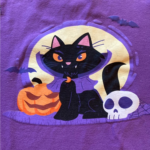 Girls Black Cat Halloween Pajama Set Vampire Kitten Jack-o-Lantern 100% Cotton - Picture 3 of 9